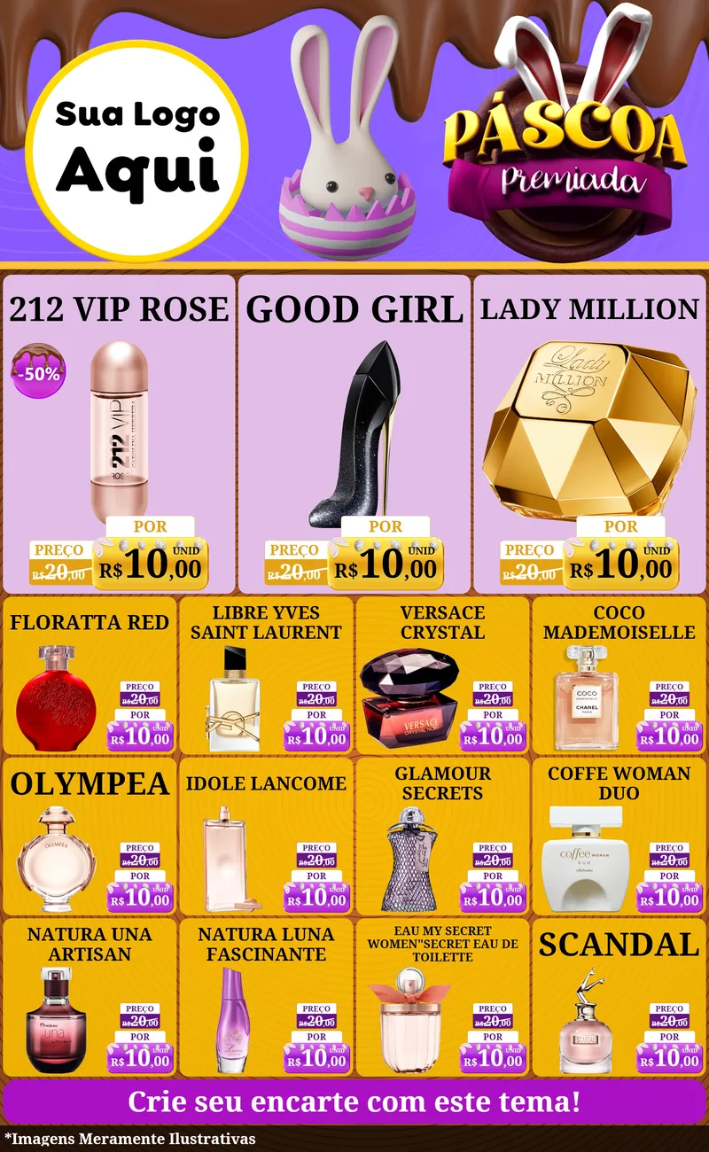 Modelo de Encarte para Encarte Grande com o tema Páscoa Premiada para Perfumes