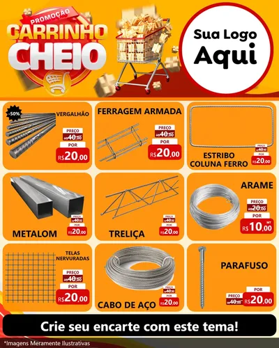 Modelo de Rede Social para Feed Instagram com o tema Promoção carrinho cheio para Ferragens