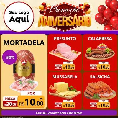 Modelo de Rede Social para Feed Facebook com o tema Promoção de Aniversário para Frios e Laticínios
