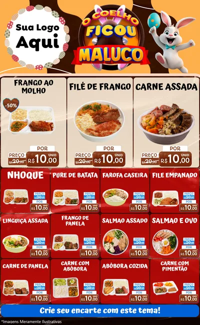 Modelo de Encarte para Encarte Grande com o tema O Coelho Ficou Maluco - Páscoa para Restaurante