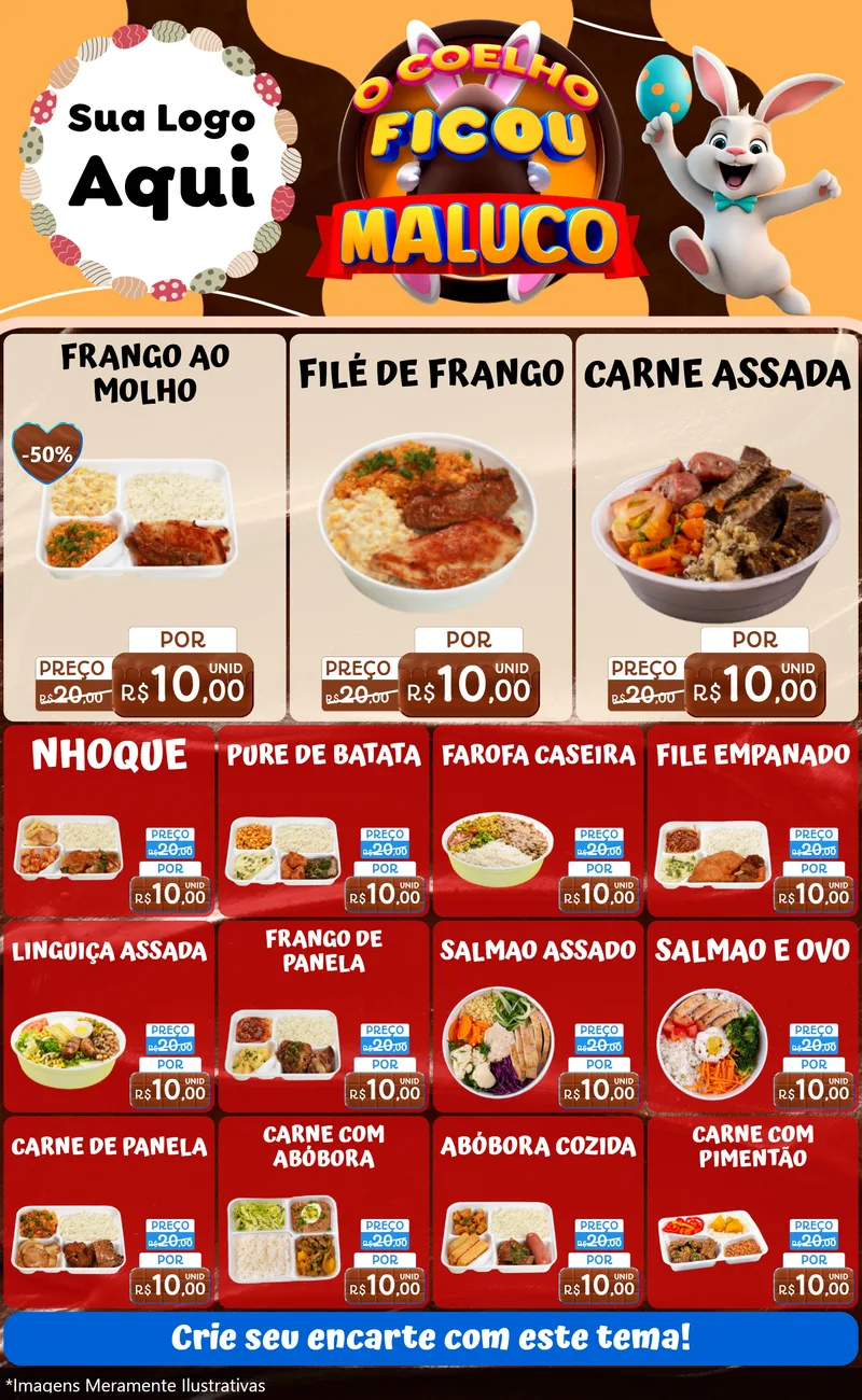Modelo de Encarte para Encarte Grande com o tema O Coelho Ficou Maluco - Páscoa para Restaurante