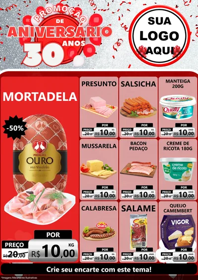 Modelo de Encarte para Encarte A4 Vertical com o tema Promoção de Aniversário - 30 Anos para Frios e Laticínios