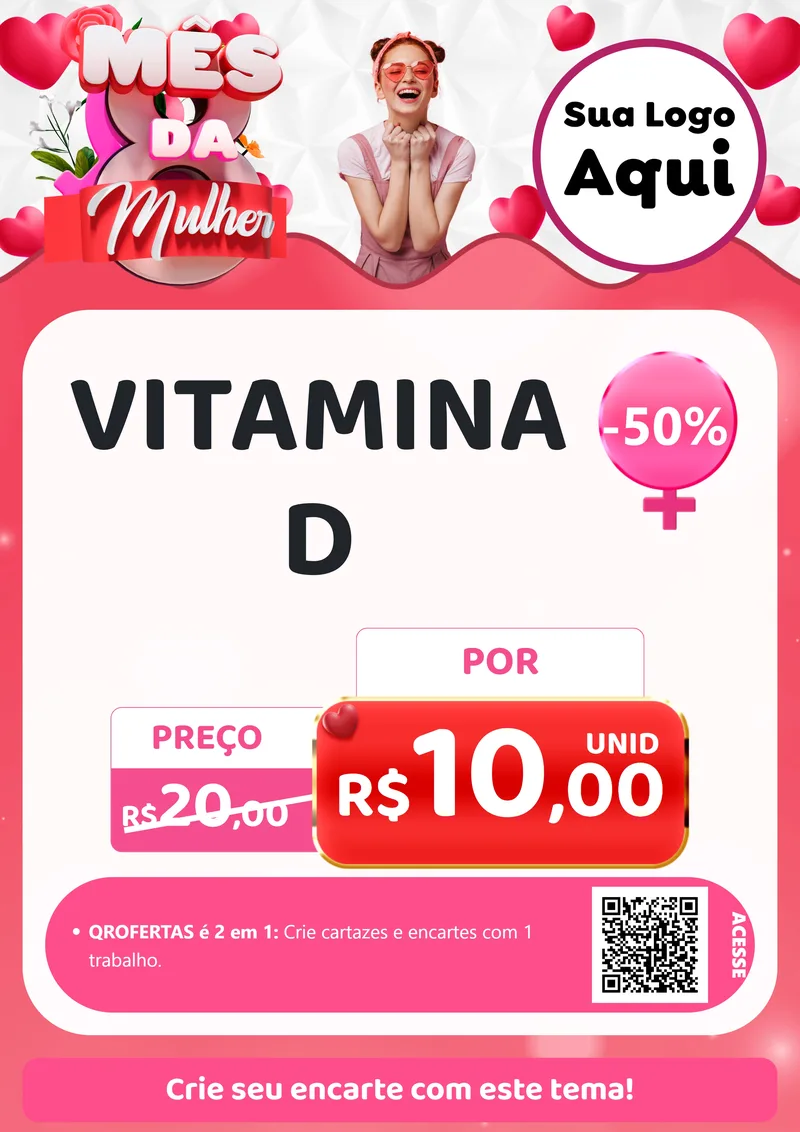 Modelo de Cartaz para Cartaz A4 Vertical com o tema Mês da Mulher para Farmácia
