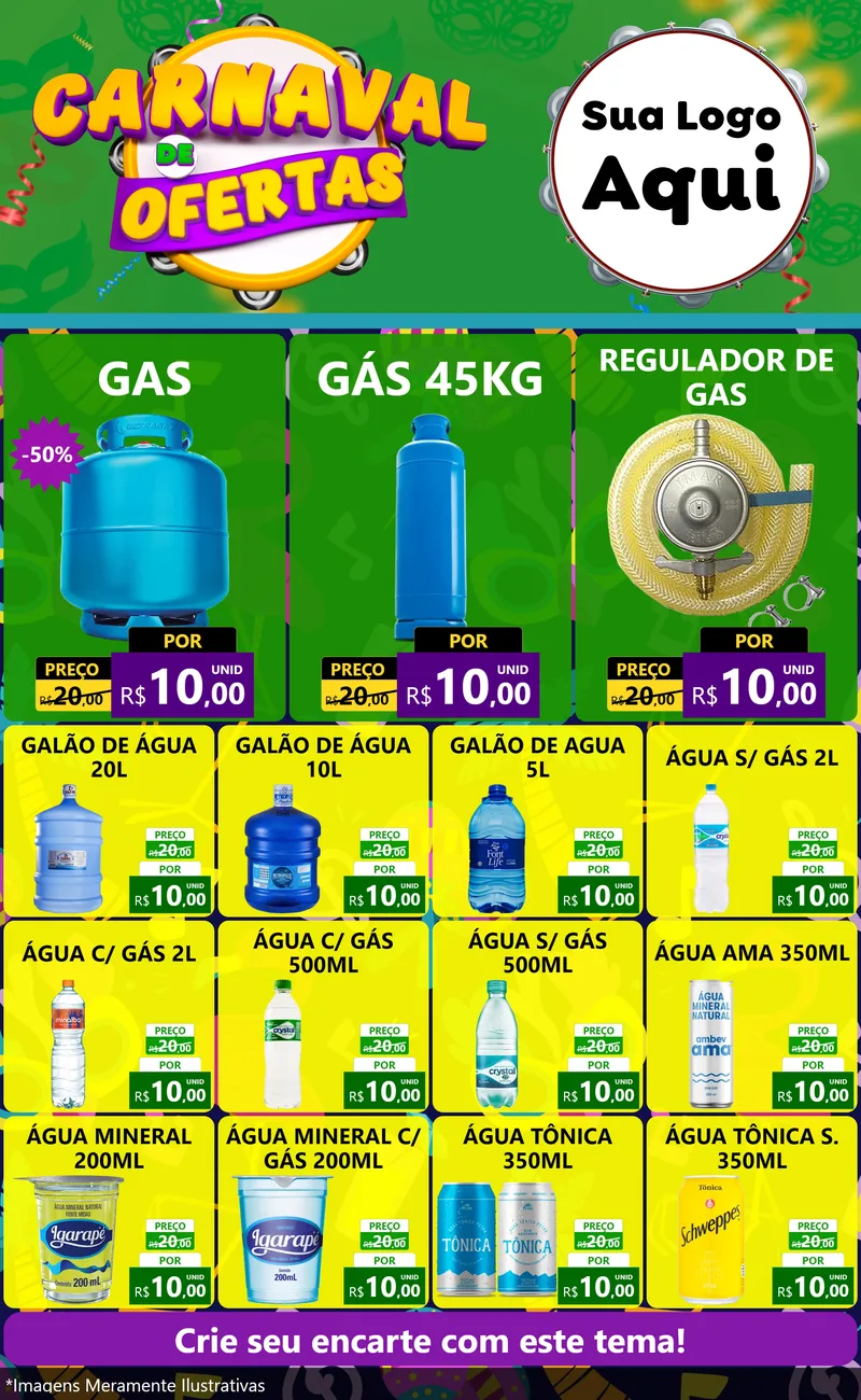 Modelo de Encarte para Encarte Grande com o tema Carnaval de Ofertas para Água e gás