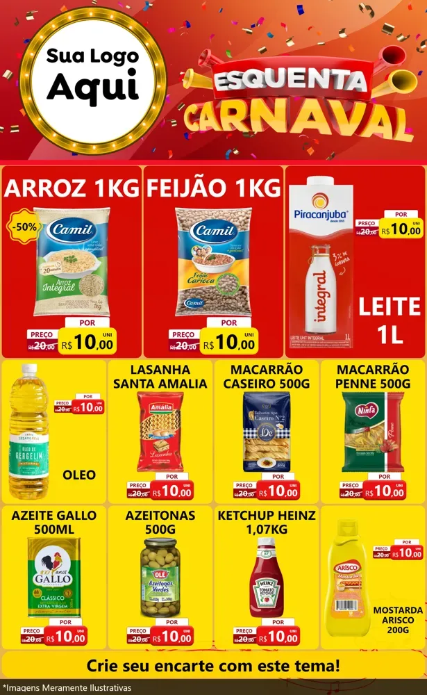 Modelo de Encarte para Encarte Grande com o tema Esquenta Carnaval para Supermercado