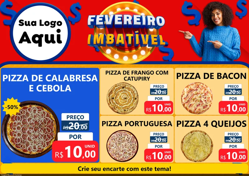 Modelo de Encarte para Encarte A4 Horizontal com o tema Fevereiro Imbatível para Pizzaria