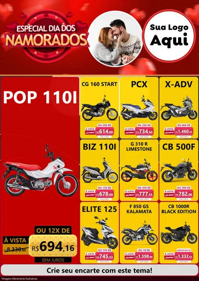 Modelo de Encarte para Encarte A4 Vertical com o tema Especial Dia Dos Namorados para Concessionaria de Motos