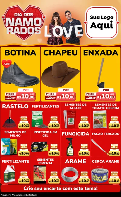 Modelo de Encarte para Encarte Grande com o tema Dia dos Namorados para Agropecuária
