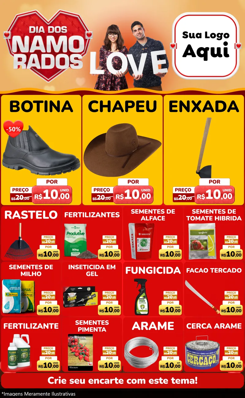 Modelo de Encarte para Encarte Grande com o tema Dia dos Namorados para Agropecuária