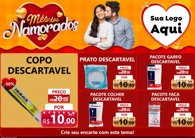 Modelo de Encarte para Encarte A4 Horizontal com o tema Mês dos Namorados para Embalagens