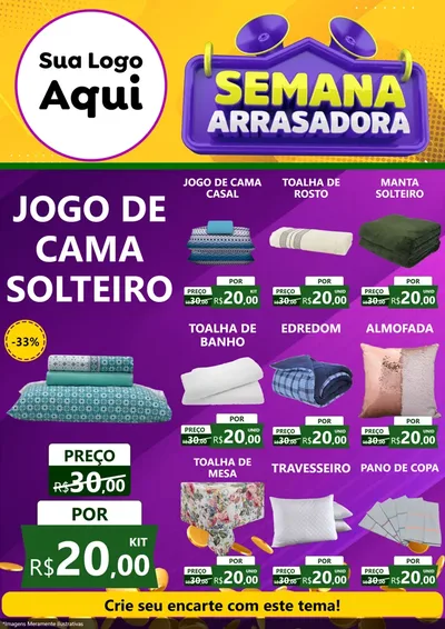 Modelo de Encarte para Encarte A4 Vertical com o tema Semana Arrasadora para Cama, Mesa e Banho