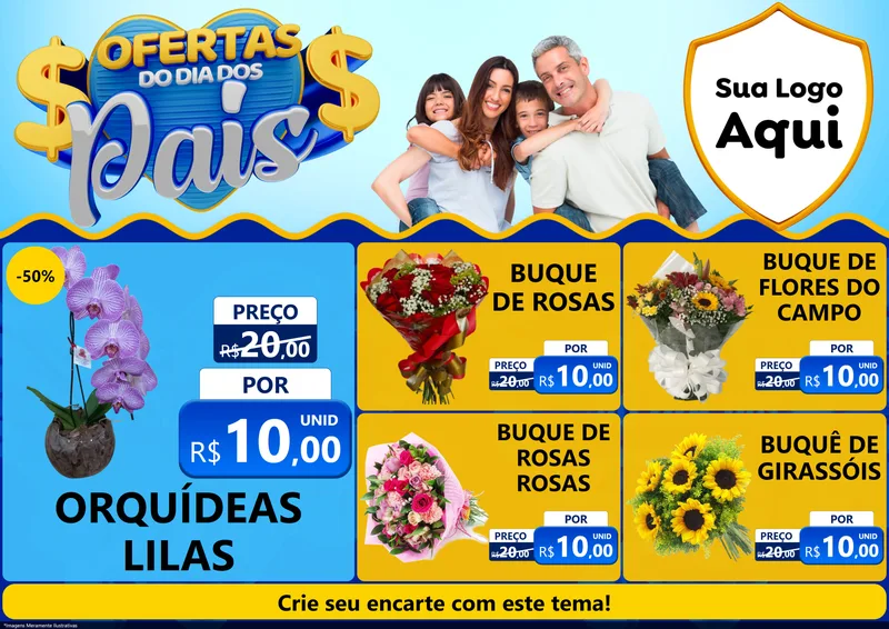 Modelo de Encarte para Encarte A4 Horizontal com o tema Ofertas do Dia dos Pais para Floricultura e jardim