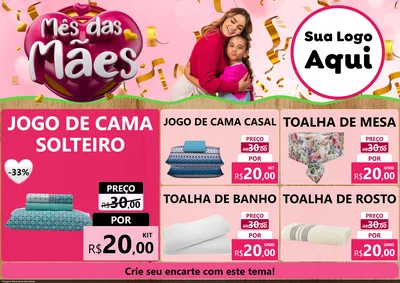 Modelo de Encarte para Encarte A4 Horizontal com o tema Mês das Mães para Cama, Mesa e Banho