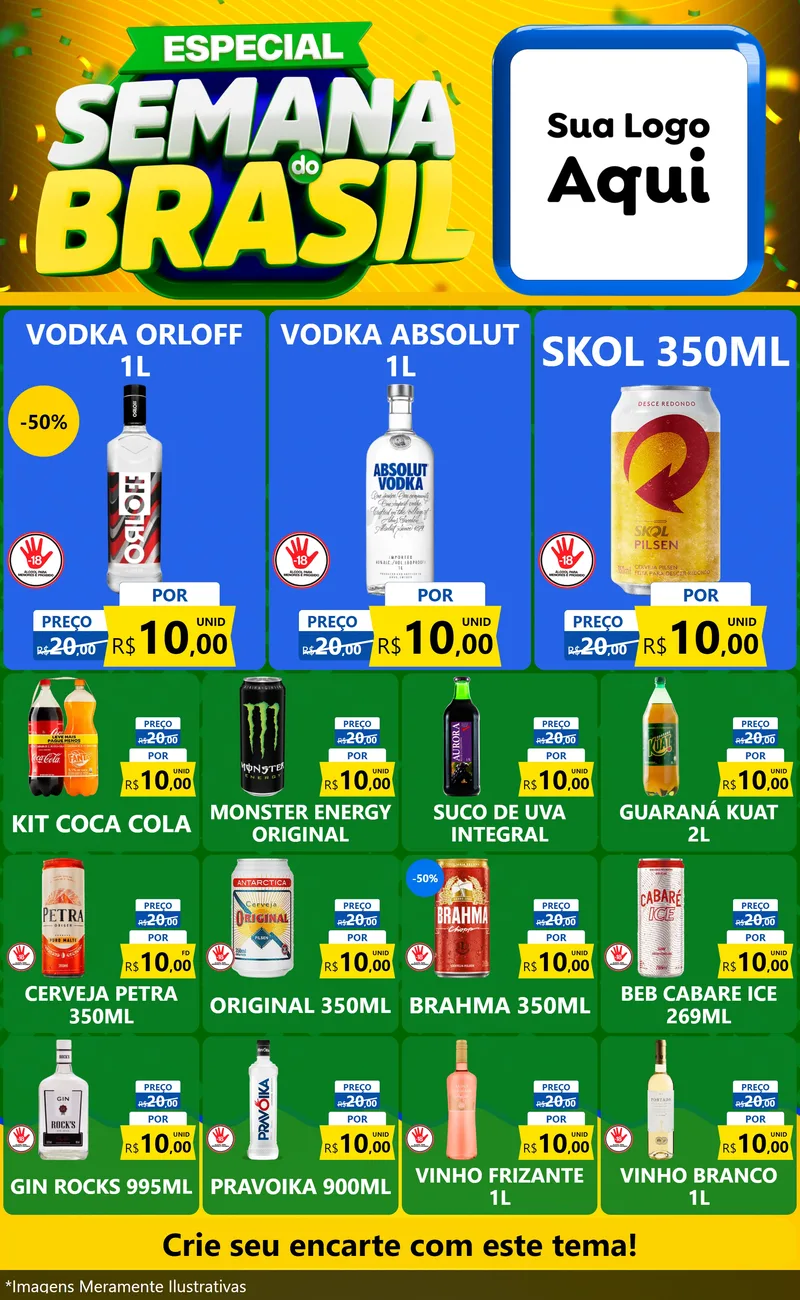 Modelo de Encarte para Encarte Grande com o tema Especial Semana do Brasil para Distribuidora de bebidas