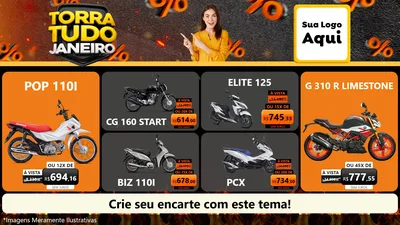Modelo de TV para TV Horizontal com o tema Torra Tudo Janeiro para Concessionaria de Motos