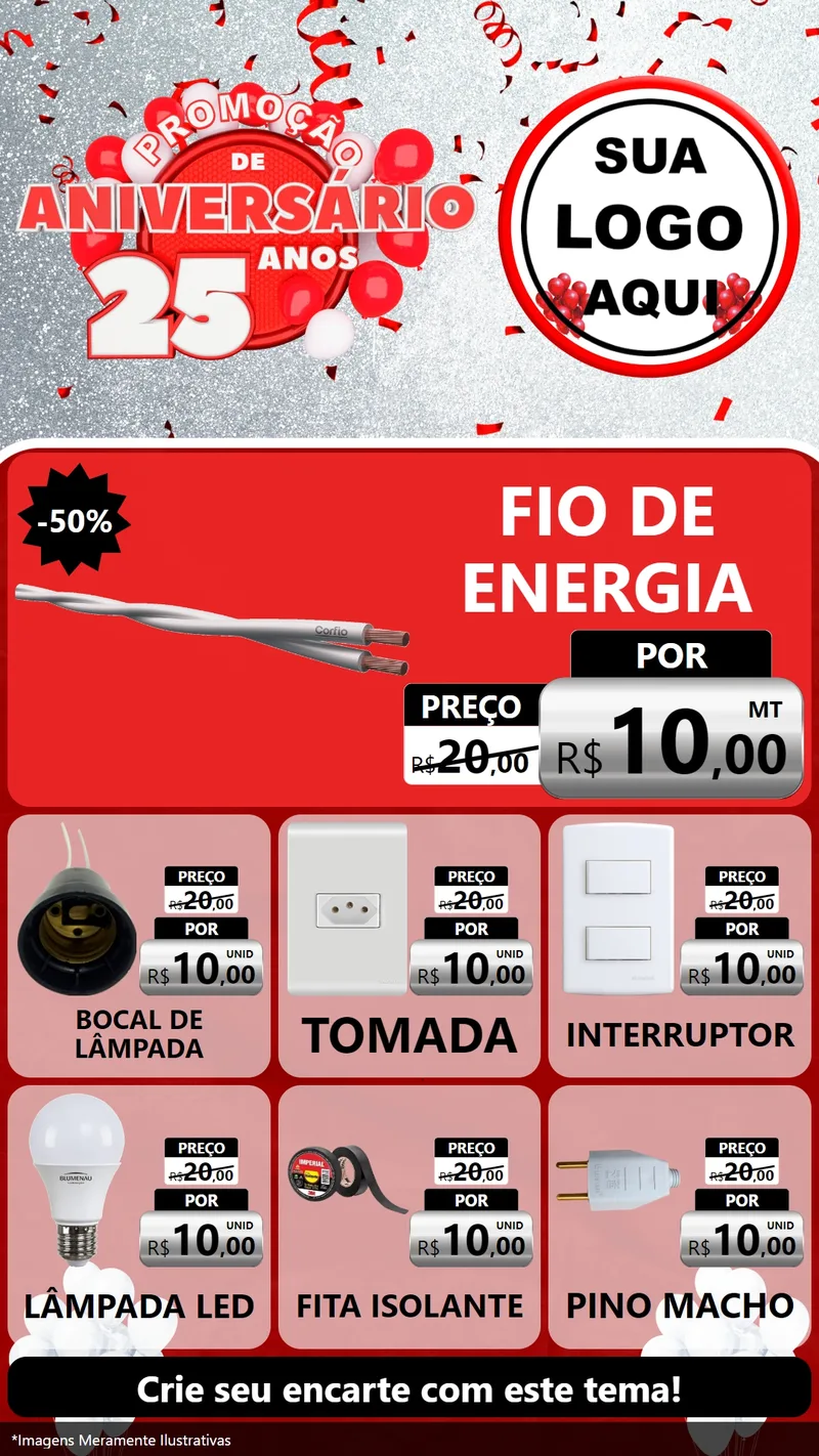 Modelo de Rede Social para Stories com o tema Promoção de Aniversário - 25Anos para Materiais Elétricos