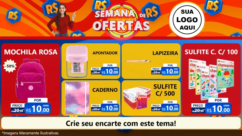 Modelo de TV para TV Horizontal com o tema Semana de Ofertas para Papelaria