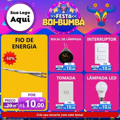 Modelo de Rede Social para Feed Facebook com o tema Festa Boi-Bumbá para Materiais Elétricos