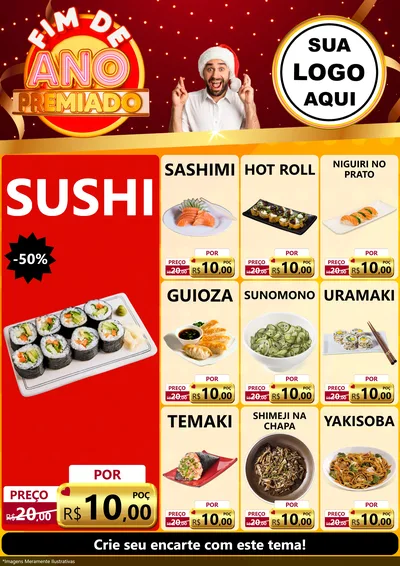 Modelo de Encarte para Encarte A4 Vertical com o tema Fim de Ano Premiado para Comida japonesa