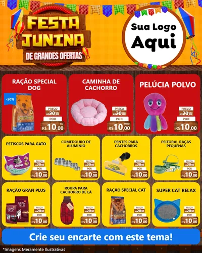Modelo de Rede Social para Feed Instagram com o tema Festa Junina de Grandes Ofertas para Pet Shop