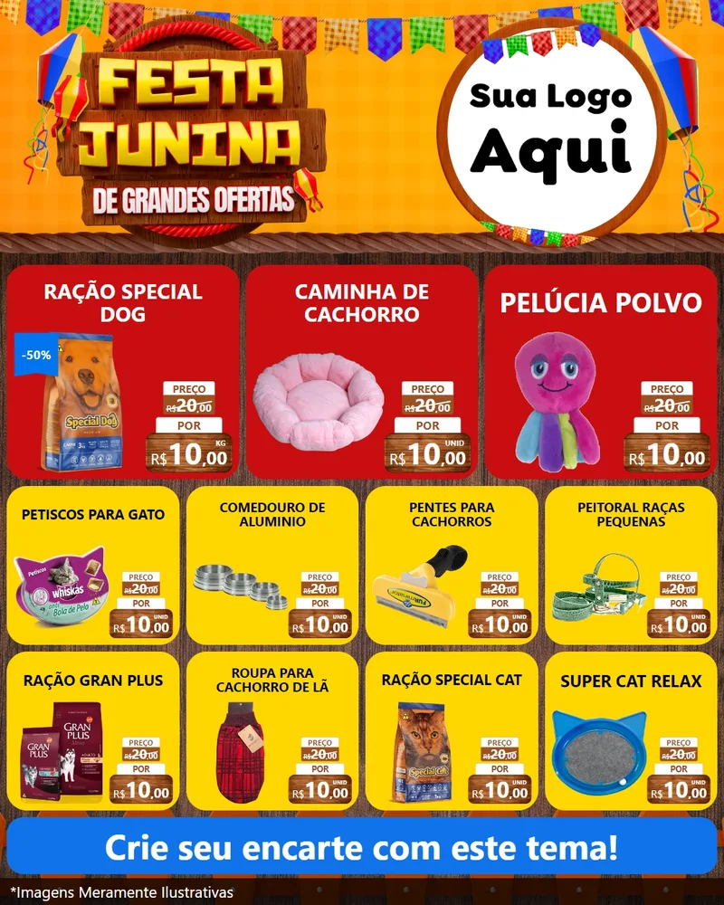 Modelo de Rede Social para Feed Instagram com o tema Festa Junina de Grandes Ofertas para Pet Shop