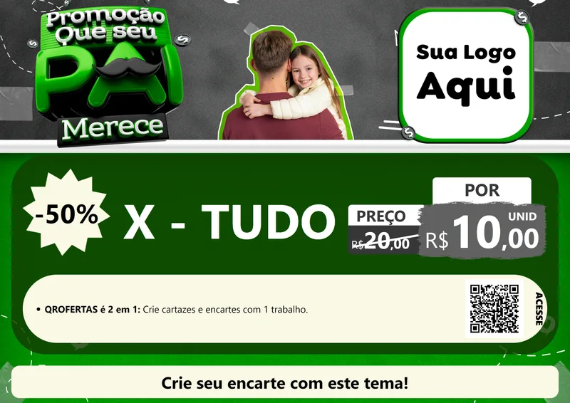 Modelo de Cartaz para Cartaz A4 Horizontal com o tema Promoção Que seu Pai Merece para Hamburgueria