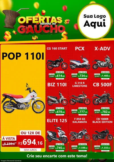 Modelo de Encarte para Encarte A4 Vertical com o tema Ofertas Semana Do Gaúcho para Concessionaria de Motos