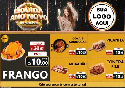 Modelo de Encarte para Encarte A4 Horizontal com o tema Liquida Ano Novo Imperdível para Assados