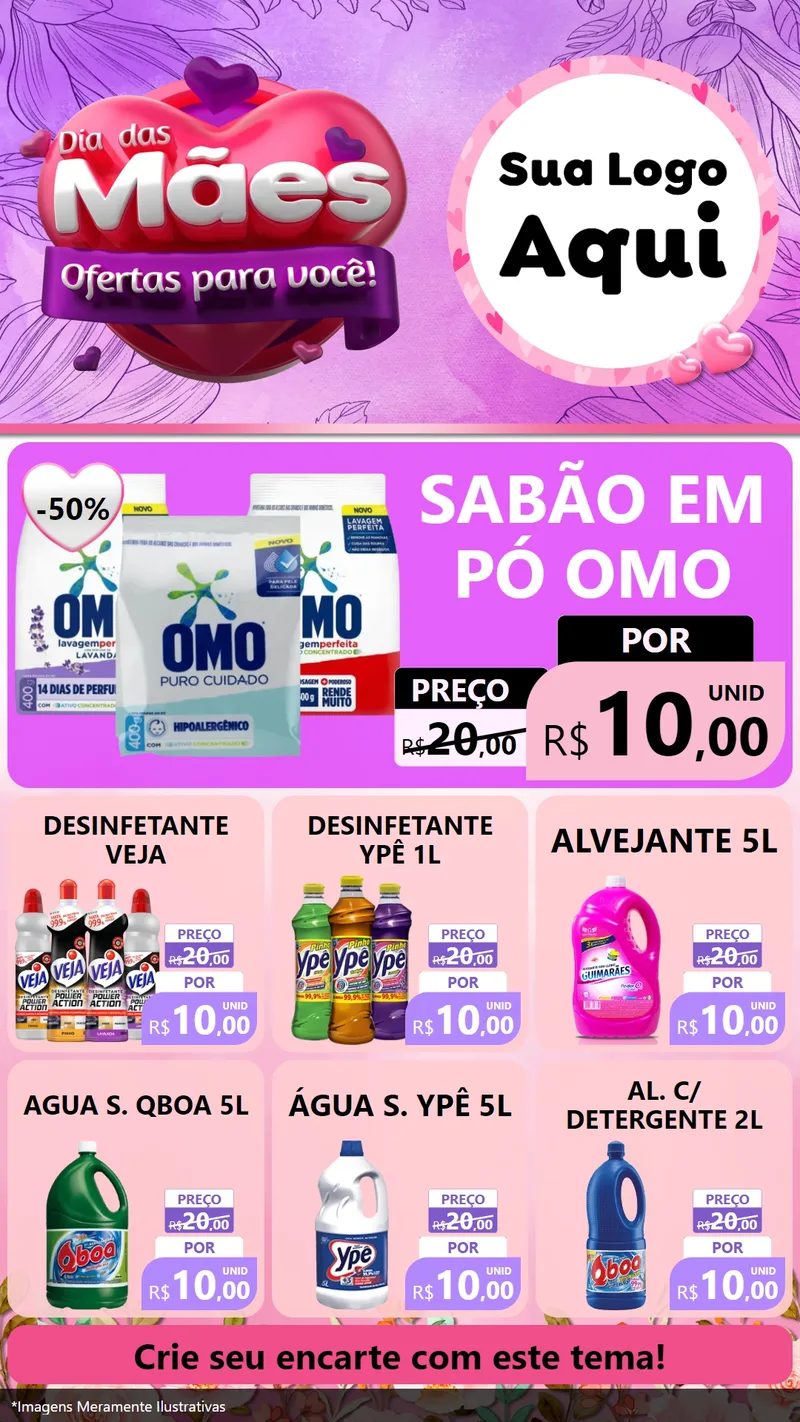 Modelo de Rede Social para Stories com o tema Dia das Mães Ofertas para Você! para Produtos de Limpeza