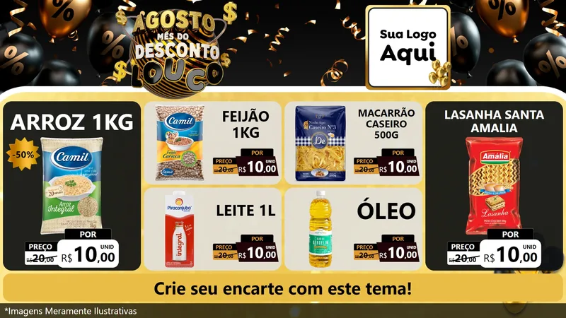 Modelo de TV para TV Horizontal com o tema Agosto Mês do Desconto Louco para Supermercado