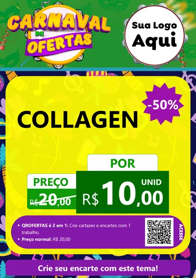 Modelo de Cartaz para Cartaz A4 Vertical com o tema Carnaval de Ofertas para Suplementos alimentares