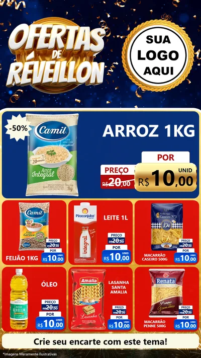 Modelo de Rede Social para Stories com o tema Ofertas de Réveillon para Supermercado