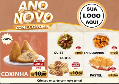 Modelo de Encarte para Encarte A4 Horizontal com o tema Ano Novo Com Economia para Salgadaria