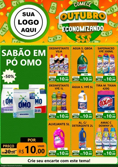 Modelo de Encarte para Encarte A4 Vertical com o tema Comece Outubro Economizando para Produtos de Limpeza