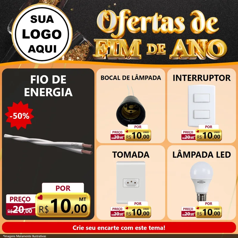 Modelo de Rede Social para Feed Facebook com o tema Ofertas de Fim de Ano para Materiais Elétricos