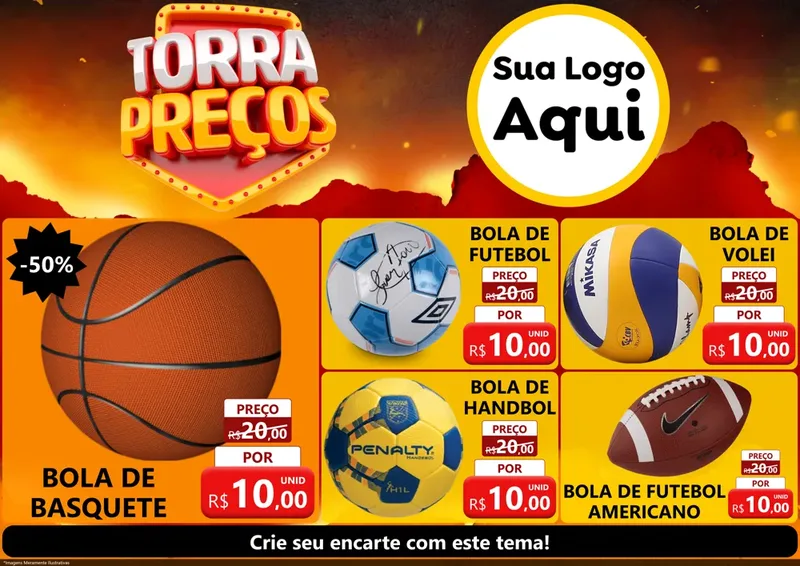 Modelo de Encarte para Encarte A4 Horizontal com o tema Torra Preços para Artigos Esportivos