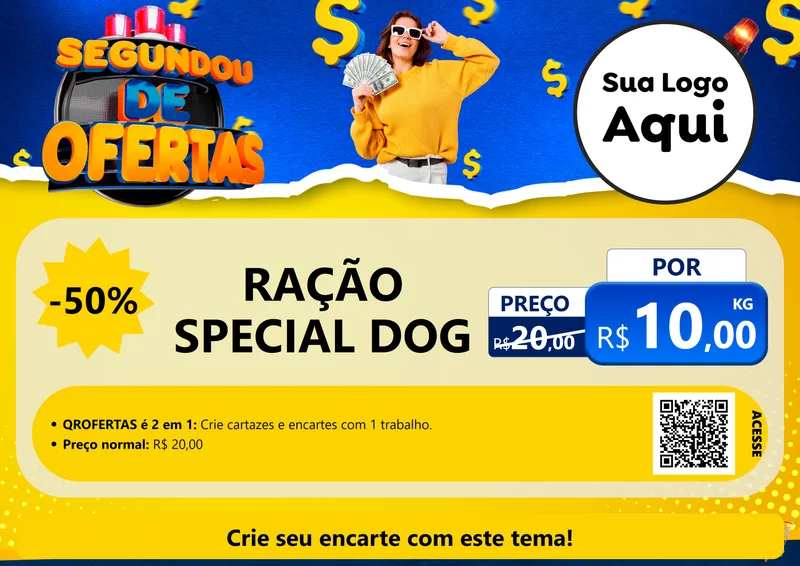 Modelo de Cartaz para Cartaz A4 Horizontal com o tema Segundou de Ofertas para Pet Shop