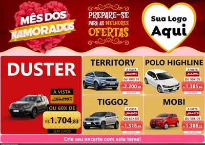 Modelo de Encarte para Encarte A4 Horizontal com o tema Mês dos Namorados para Concessionaria de Carros