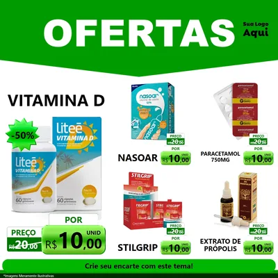 Modelo de Rede Social para Feed Facebook com o tema Ofertas Verde Cartaz para Farmácia