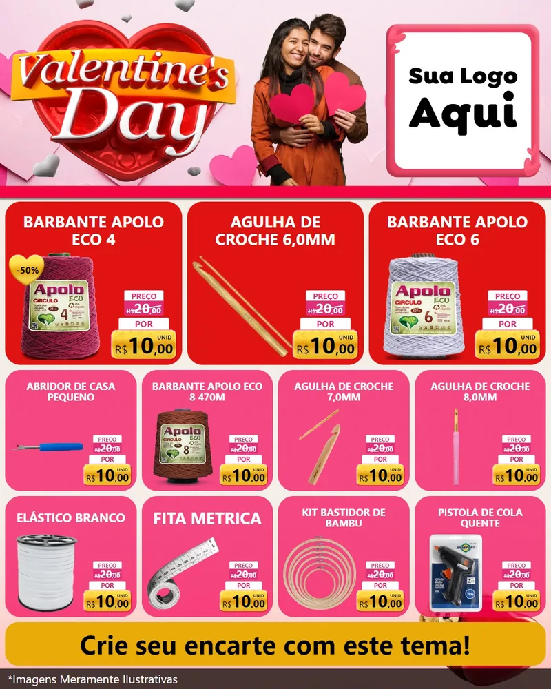 Modelo de Rede Social para Feed Instagram com o tema Valentine's Day para Armarinho e Aviamentos
