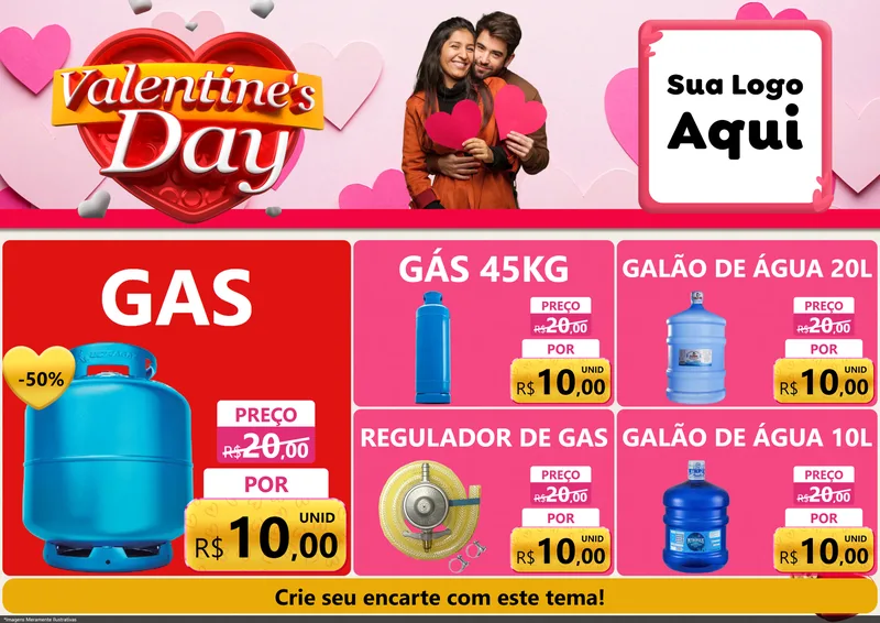 Modelo de Encarte para Encarte A4 Horizontal com o tema Valentine's Day para Água e gás