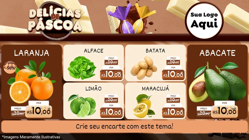 Modelo de TV para TV Horizontal com o tema Delícias de Páscoa para Hortifrúti