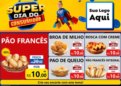 Modelo de Encarte para Encarte A4 Horizontal com o tema Super Dia do Consumidor para Padaria