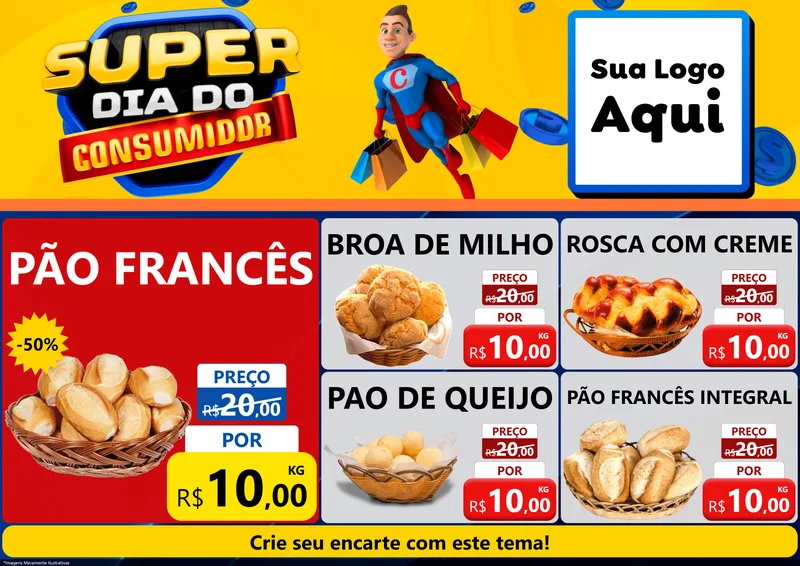Modelo de Encarte para Encarte A4 Horizontal com o tema Super Dia do Consumidor para Padaria