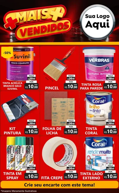 Modelo de Encarte para Encarte Grande com o tema Mais Vendidos para Tintas e Ferramentas