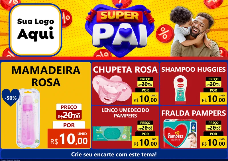 Modelo de Encarte para Encarte A4 Horizontal com o tema Super Pai para Bebês