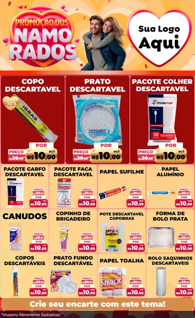 Modelo de Encarte para Encarte Grande com o tema Promoção dos Namorados para Embalagens