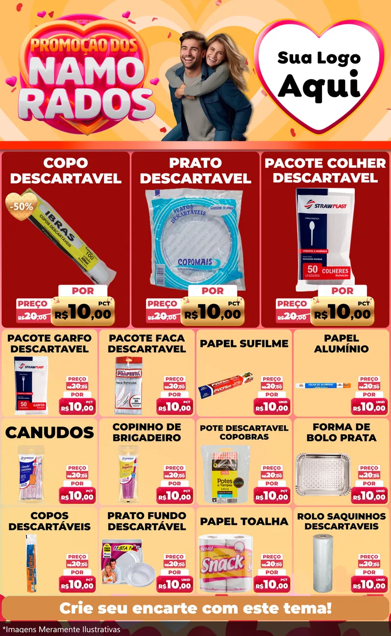 Modelo de Encarte para Encarte Grande com o tema Promoção dos Namorados para Embalagens