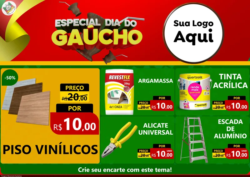 Modelo de Encarte para Encarte A4 Horizontal com o tema Especial Dia do Gaúcho para Material para Construção
