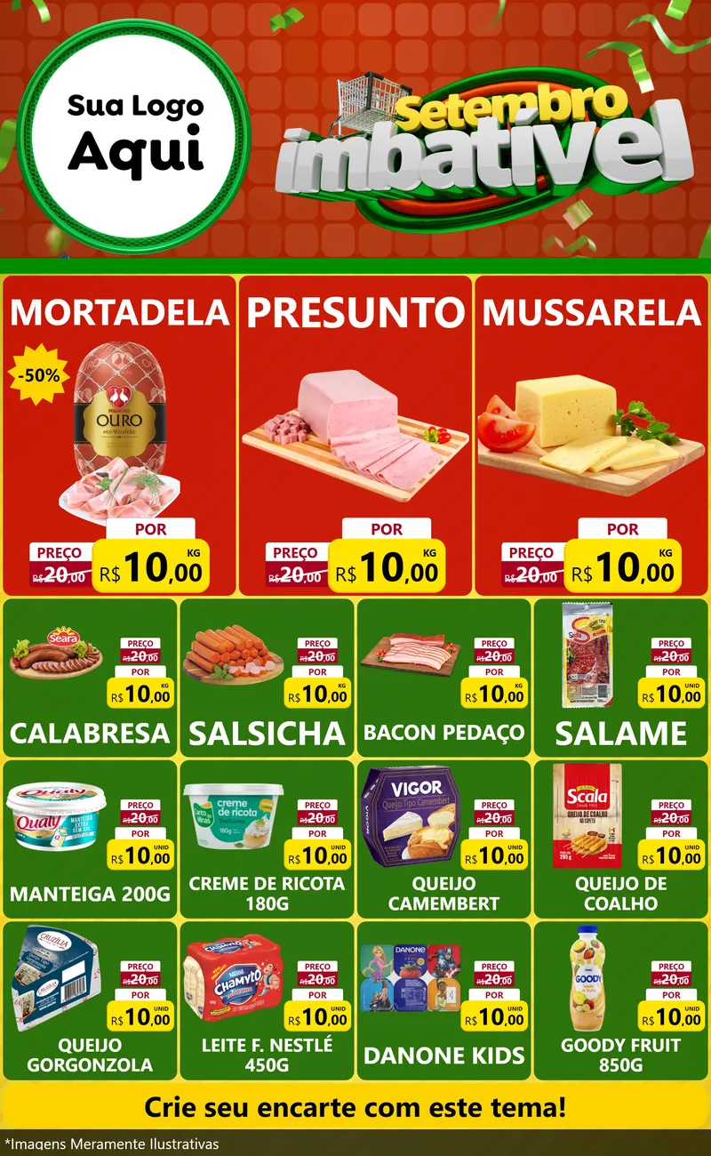 Modelo de Encarte para Encarte Grande com o tema Setembro Imbatível para Frios e Laticínios